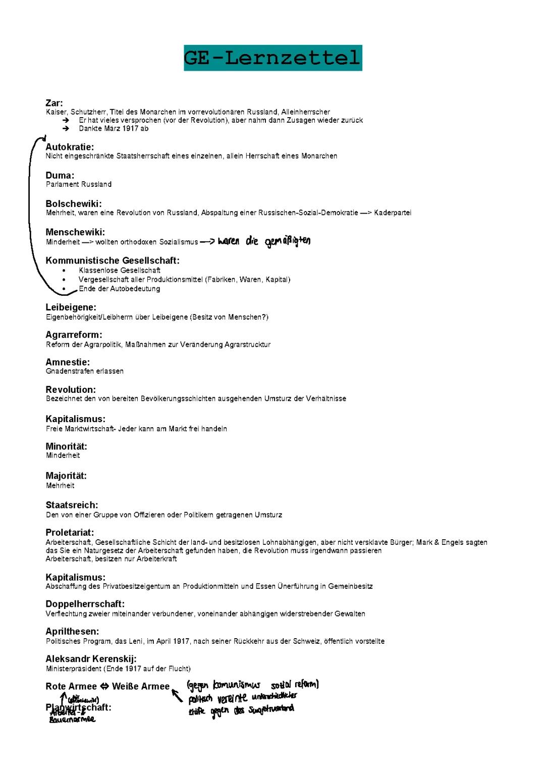 Russland vor und nach der Revolution + Stalinsmus