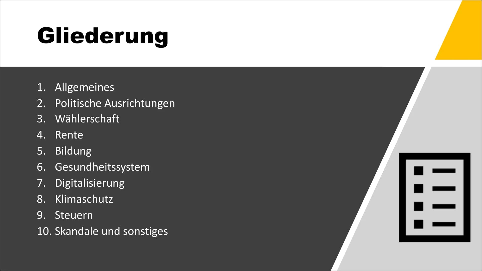 Freie
Demokraten
FDP
FDP
Freie Demokratische
Partei Gliederung
1. Allgemeines
2. Politische Ausrichtungen
3. Wählerschaft
4. Rente
5. Bildun