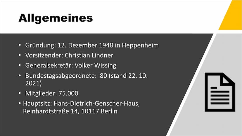 Freie
Demokraten
FDP
FDP
Freie Demokratische
Partei Gliederung
1. Allgemeines
2. Politische Ausrichtungen
3. Wählerschaft
4. Rente
5. Bildun