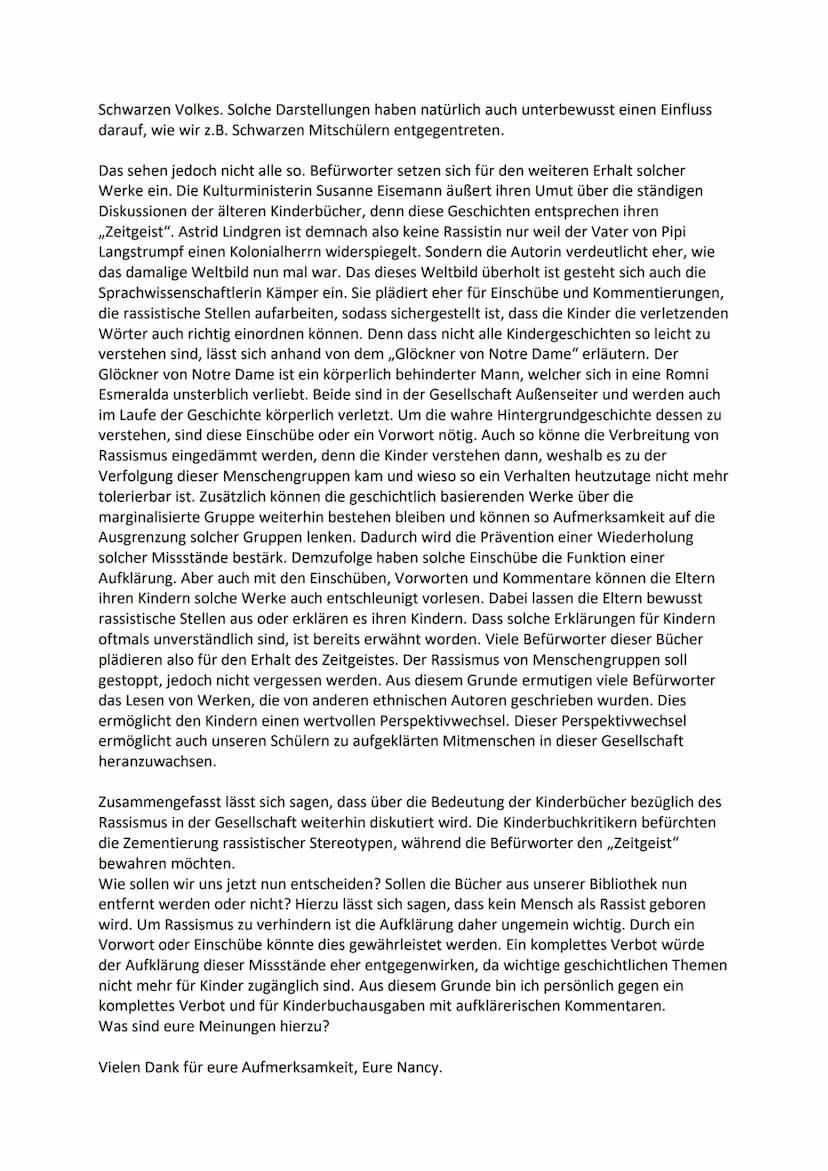 Liebe Mitschüler*innen,
Materialgestützes Schreiben:
Rassismus in Schul- und Jugendbüchern
wir haben uns in der letzten Stunde bereits der k