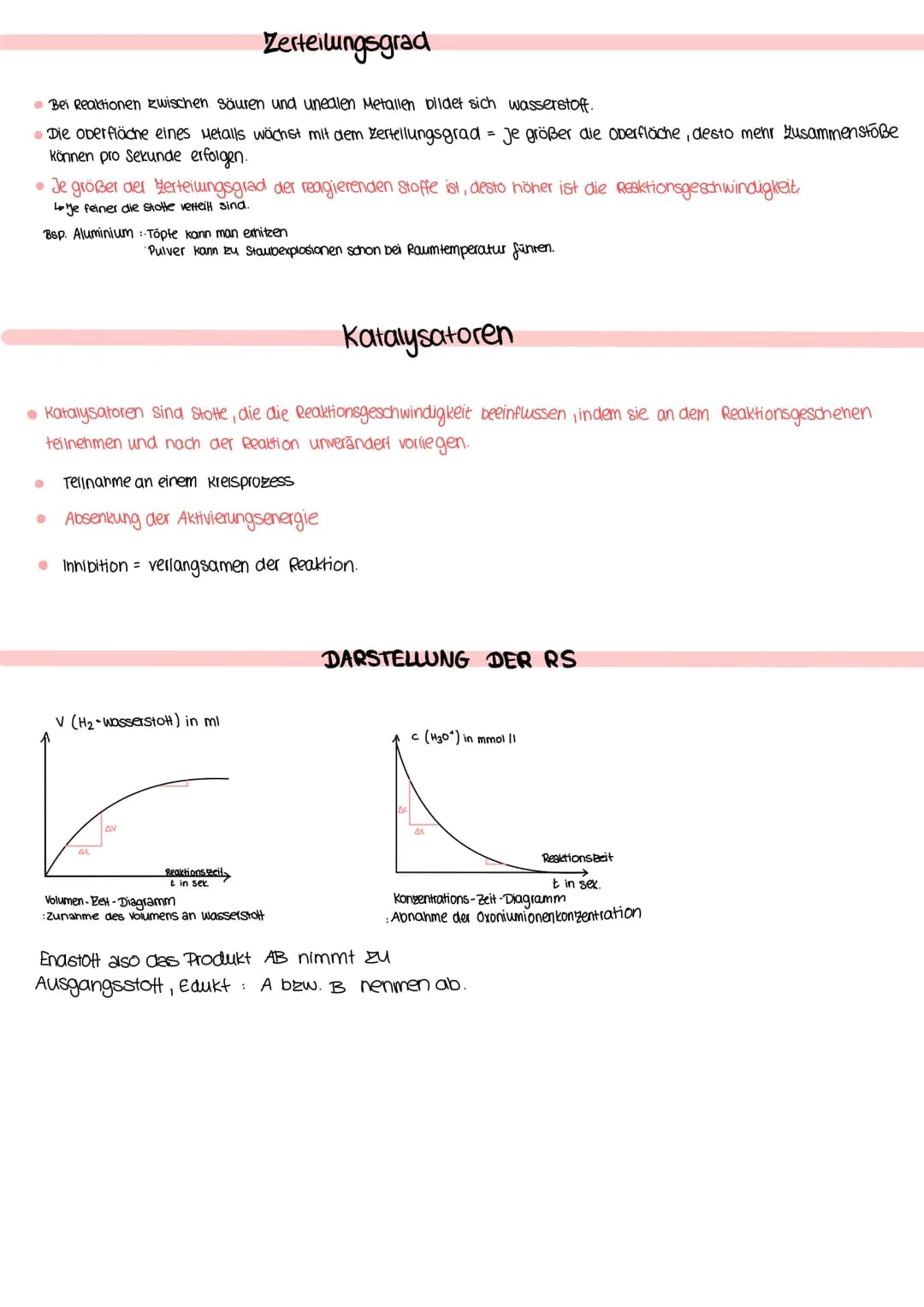 Reaktionsgeschwindigkeit
Beschreibt die Geschwindigkeit mit der eine Reaktion abläuft
Meistens wird die RG (v) durch die Veränderung in der 
