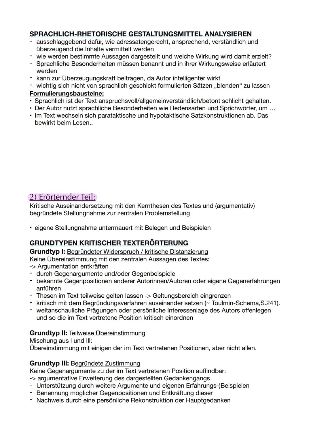 Analyse und Erörterung pragmatischer Texte
Erörterung = Textform, die der Meinungsbildung und Entscheidungsfindung dient; strittige
Wertfrag
