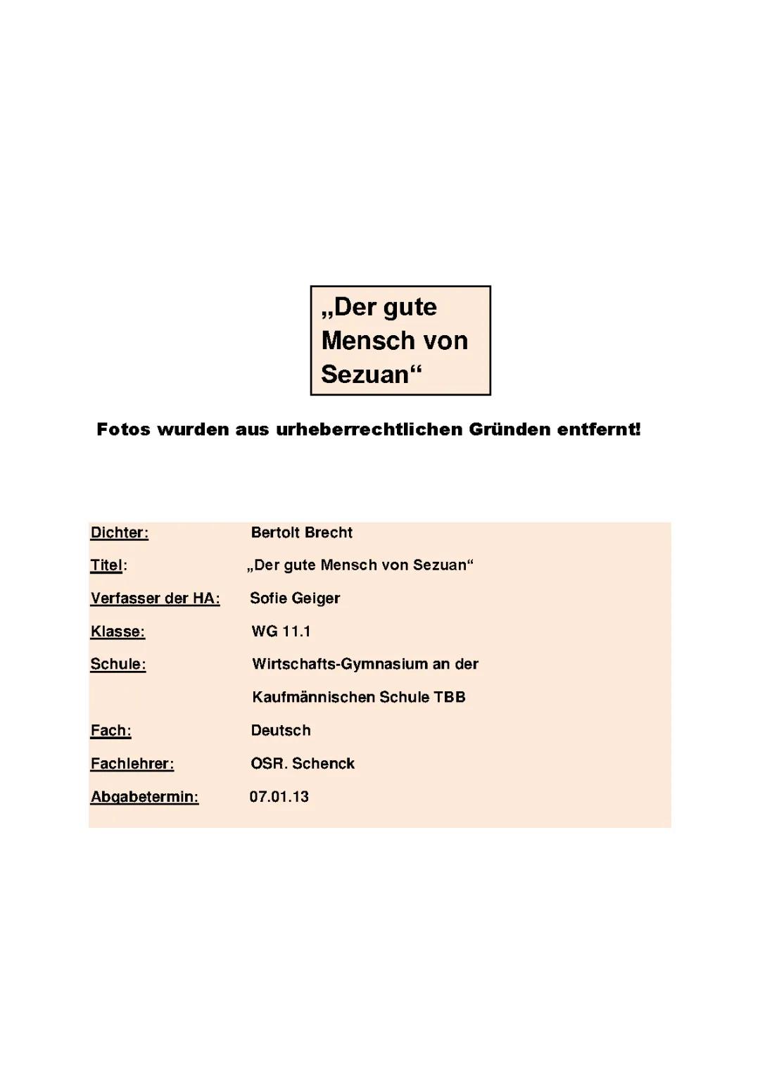 Der gute Mensch von Sezuan: Zusammenfassung, Analyse & mehr