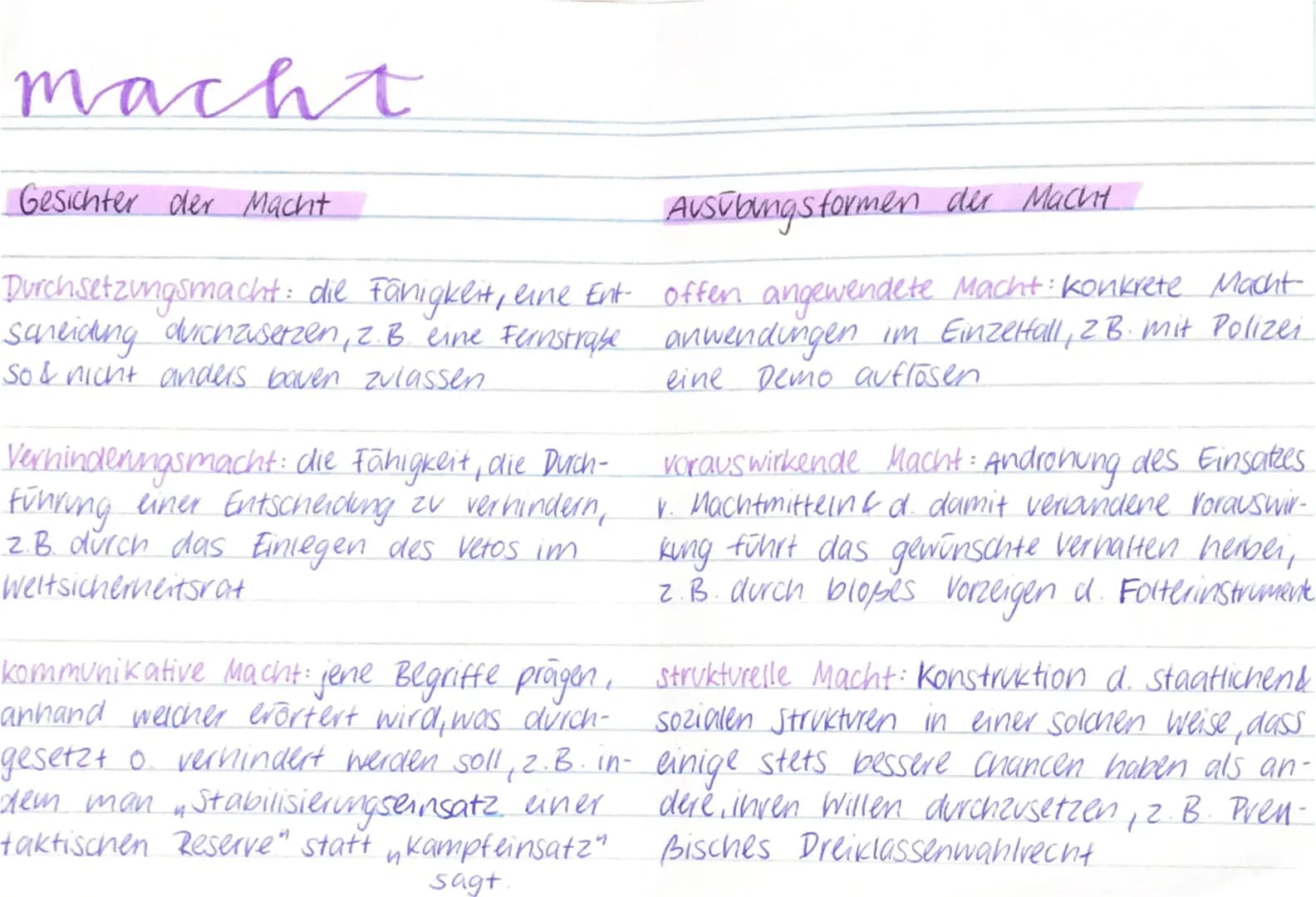 Macht, Einfluss & Herrschaft
MACHT -mind. 2 Akteure → Summe aller Kräfte & Mittel, die jmd gegenüber jmd.
anderen besitzt → Abhängigkeits- o