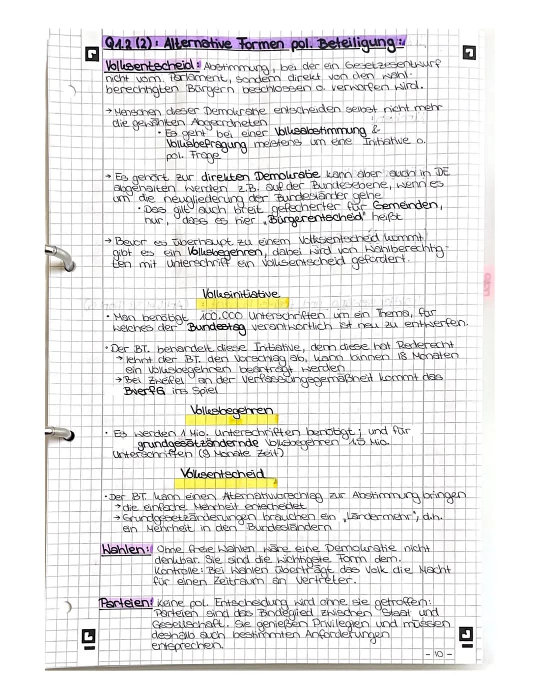 1.2 Herausforderung der Parteiendemokratie
Q1.2 (1): politische Parteien als klassische Möglichkeiten
der Partizipation :/
Aufgaben von Part