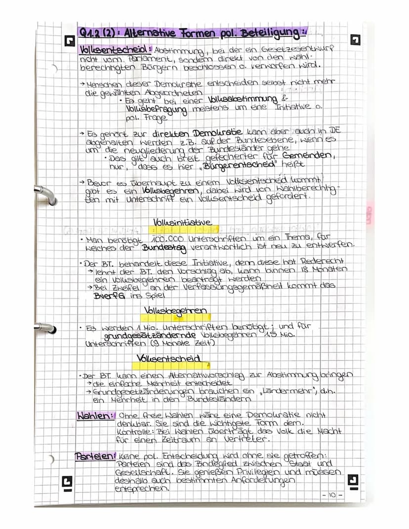1.2 Herausforderung der Parteiendemokratie
Q1.2 (1): politische Parteien als klassische Möglichkeiten
der Partizipation :/
Aufgaben von Part