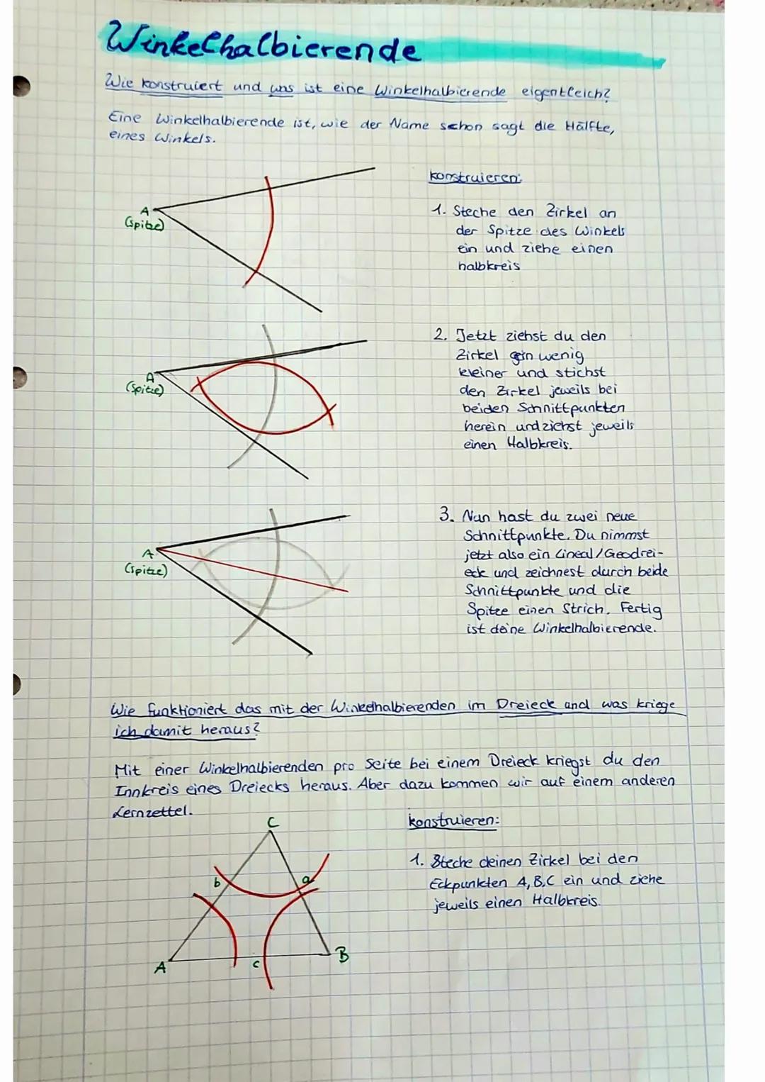 D
Winkelhalbierende
Wie konstruiert und was ist eine Winkelhalbierende eigentleich?
Eine Winkelhalbierende ist, wie der Name schon sagt die 
