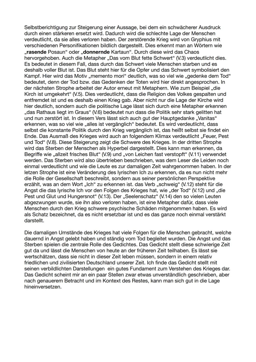 ,,Tränen des Vaterlandes" - Andreas Gryphins
Das vorliegende Gedicht ,,Tränen des Vaterlandes" wurde von Andreas Gryphins verfasst
und im Ja
