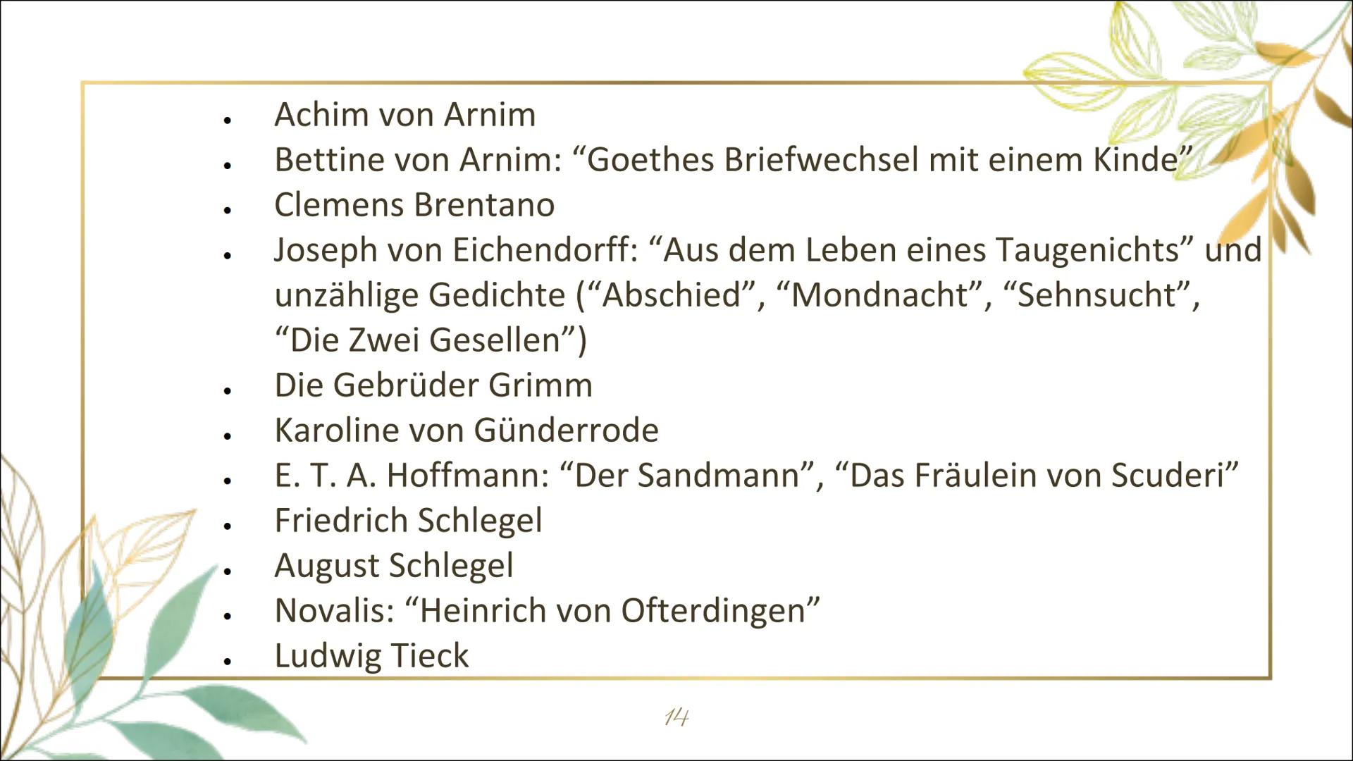 Die Epoche
der
Romantik
1795-1848 Gliederung
Begriff
M
Zeiteinordnung und dazugehörige Phasen
Historische Hintergründe
Merkmale (z.B. Werke 