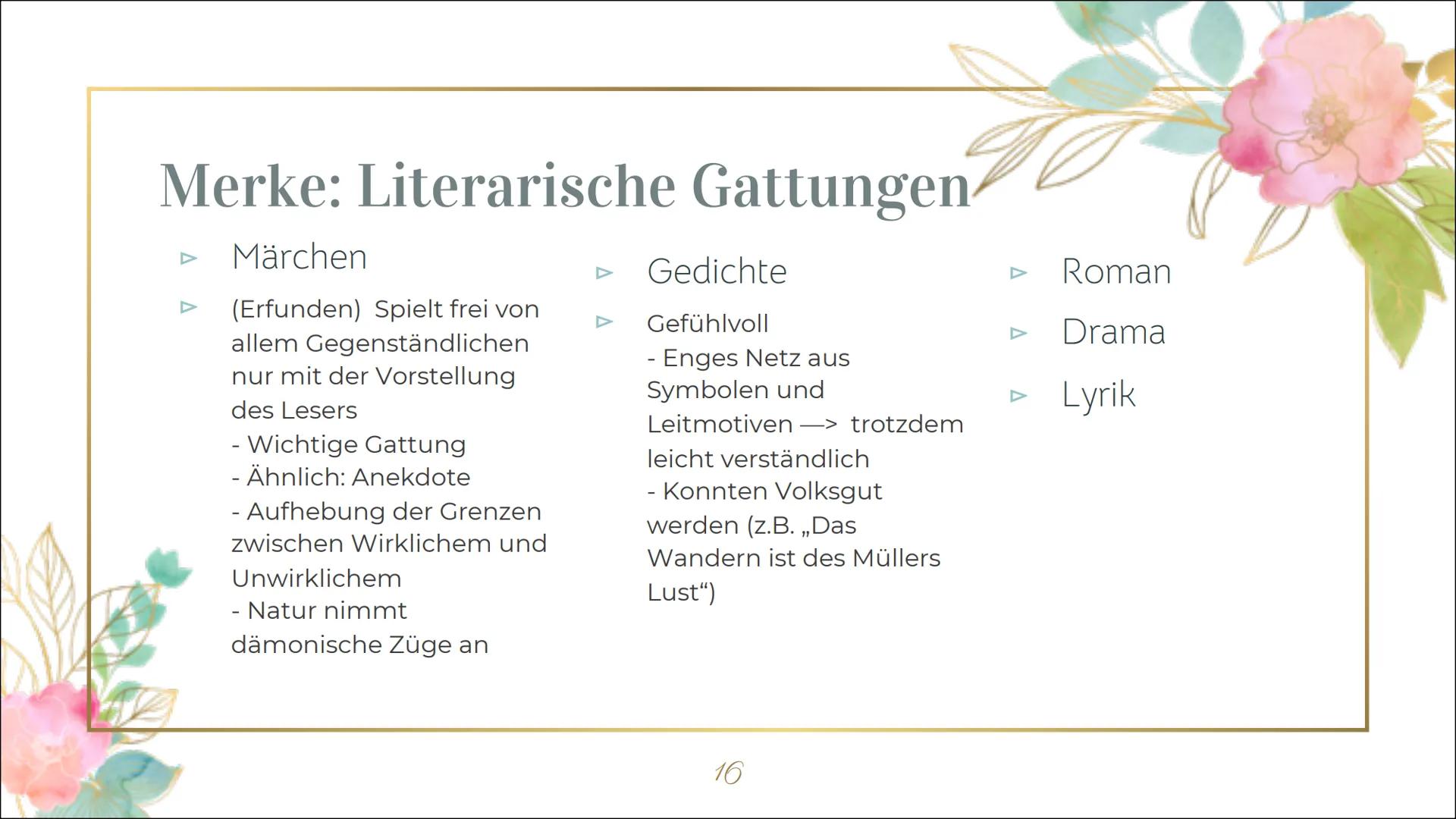 Die Epoche
der
Romantik
1795-1848 Gliederung
Begriff
M
Zeiteinordnung und dazugehörige Phasen
Historische Hintergründe
Merkmale (z.B. Werke 