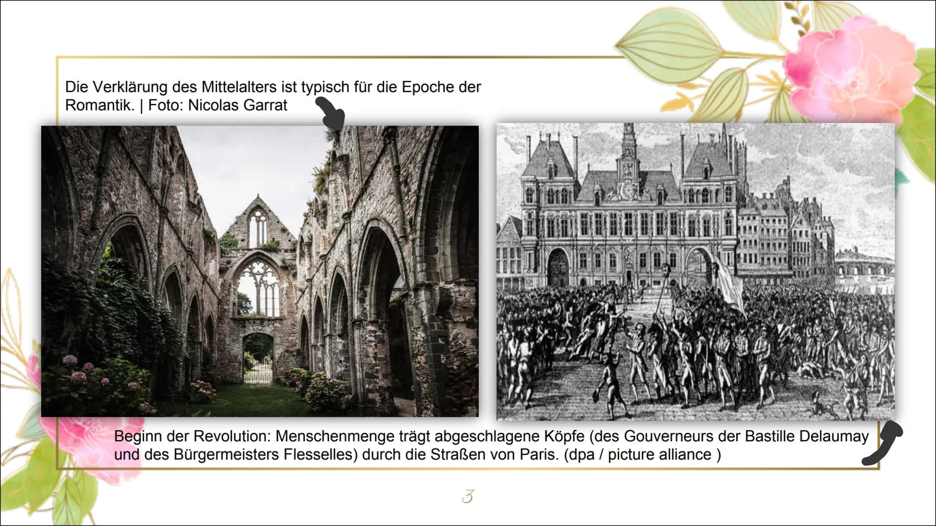 Die Epoche
der
Romantik
1795-1848 Gliederung
Begriff
M
Zeiteinordnung und dazugehörige Phasen
Historische Hintergründe
Merkmale (z.B. Werke 