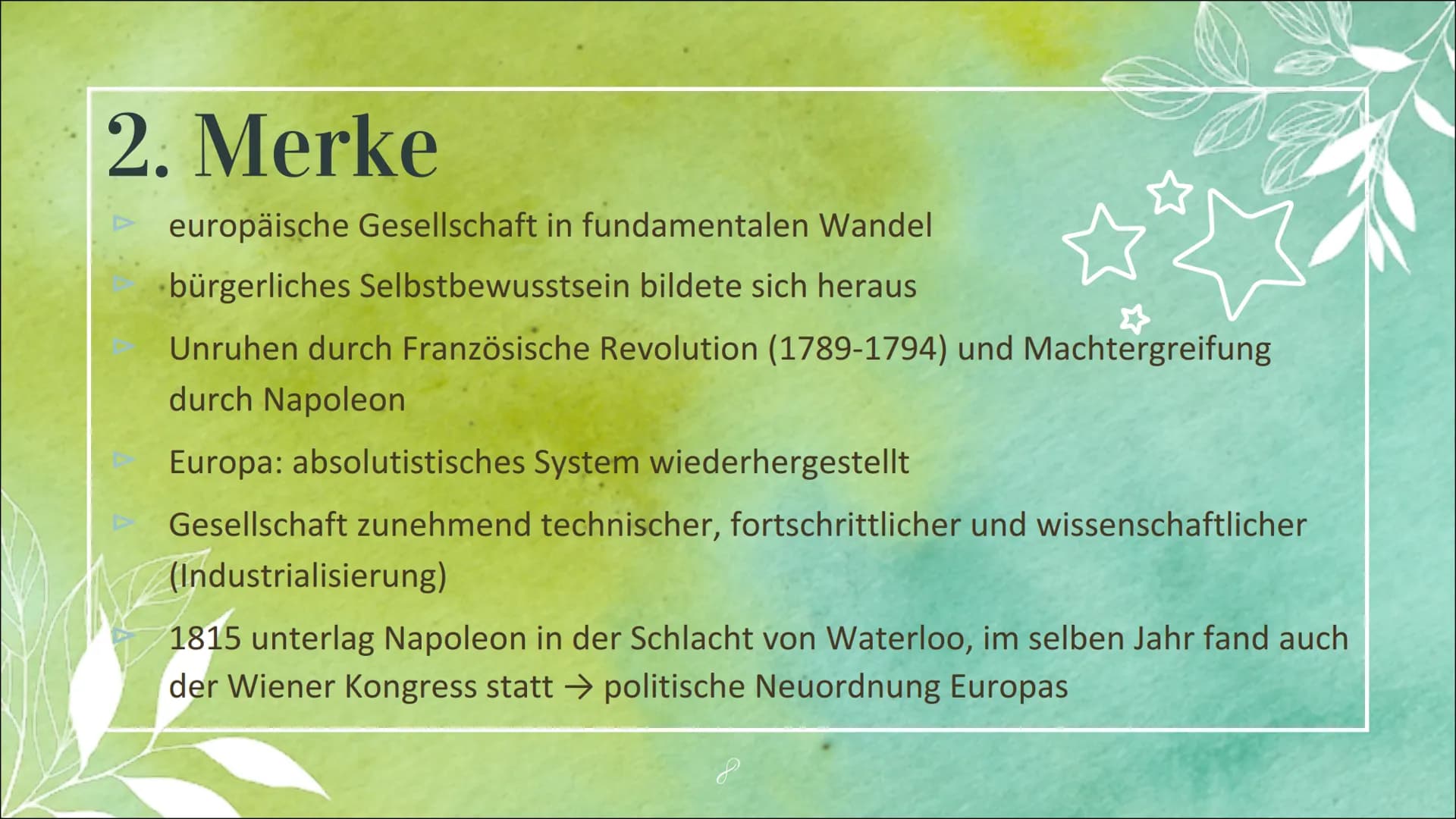 Die Epoche
der
Romantik
1795-1848 Gliederung
Begriff
M
Zeiteinordnung und dazugehörige Phasen
Historische Hintergründe
Merkmale (z.B. Werke 