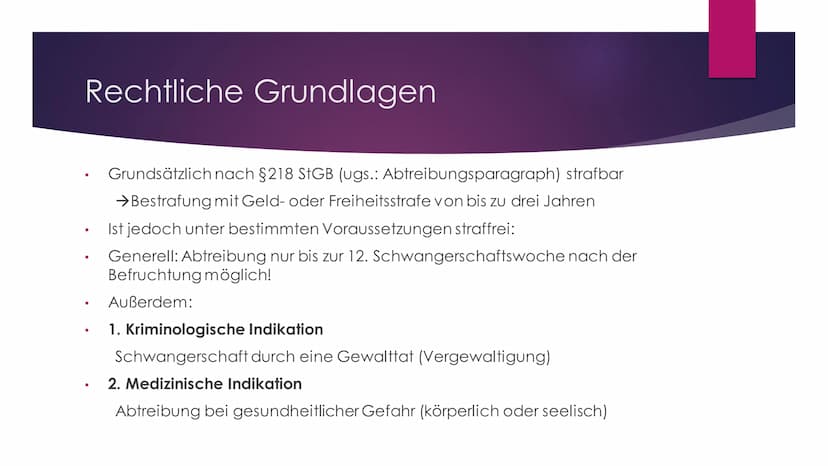 Abtreibung
Wann beginnt das Leben?
Von Nick und Felix Inhaltsverzeichnis
i
O
Was ist Abtreibung?
Rechtliche Grundlagen
Ethische Problemstell