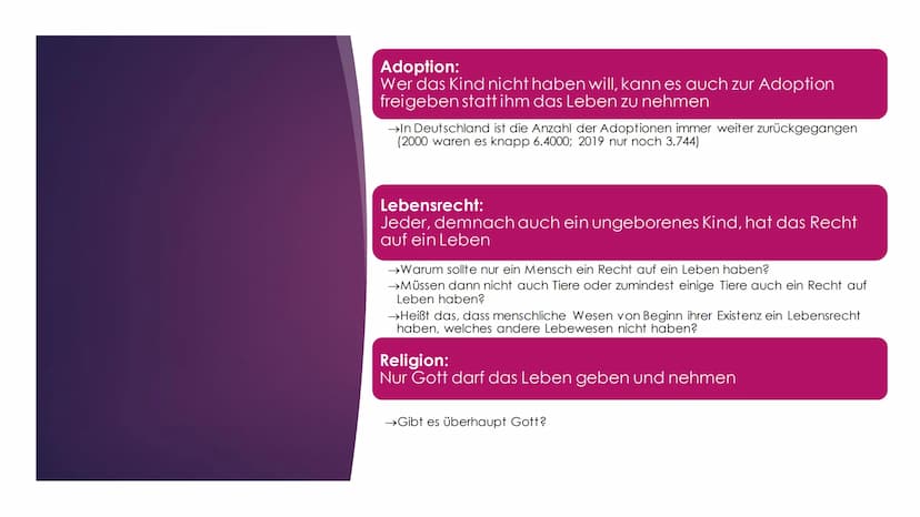 Abtreibung
Wann beginnt das Leben?
Von Nick und Felix Inhaltsverzeichnis
i
O
Was ist Abtreibung?
Rechtliche Grundlagen
Ethische Problemstell