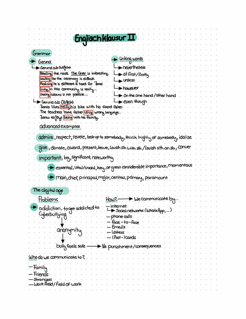 Personal information
the anonymity of cyberspace
a Cyberbully
(to) forment sb.
a victim.
a legal consequence
Language help
one/The main adva