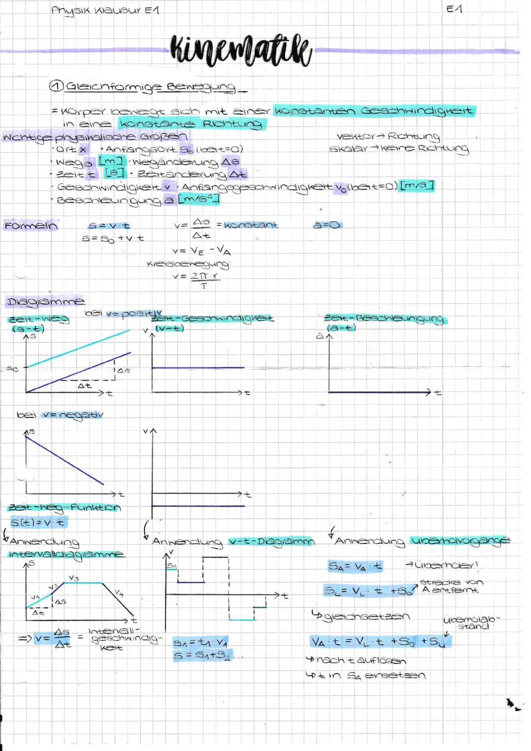Kinematik - Physik Klausur E1