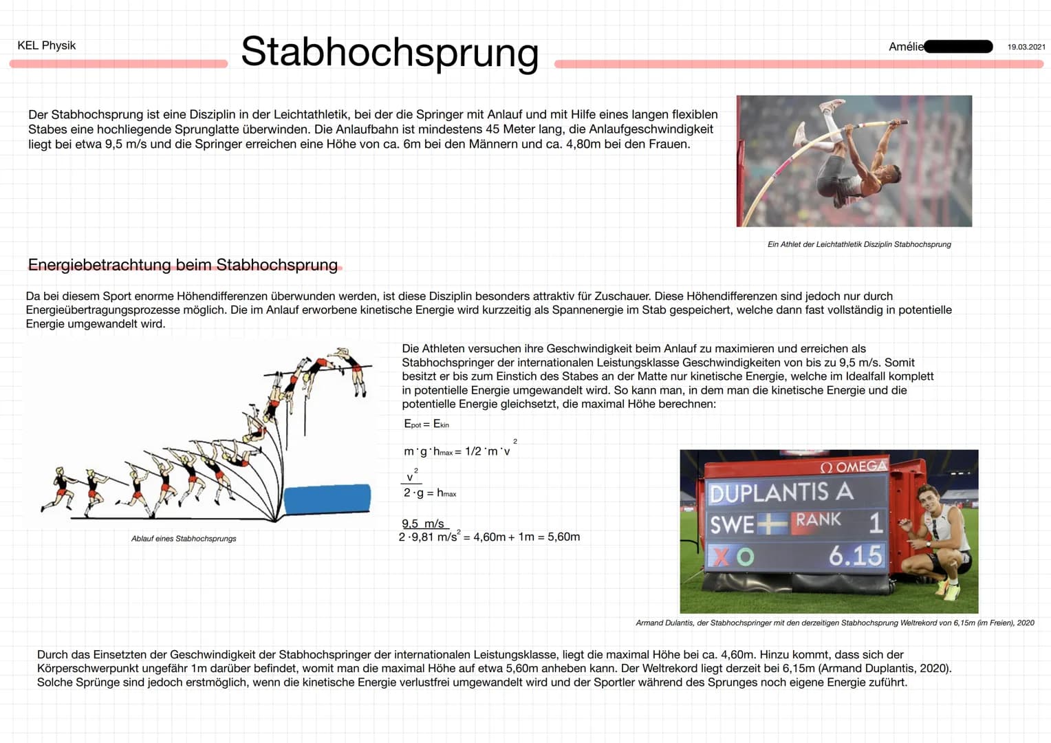 Stabhochsprung
Der Stabhochsprung ist eine Disziplin in der Leichtathletik, bei der die Springer mit Anlauf und mit Hilfe eines langen flexi