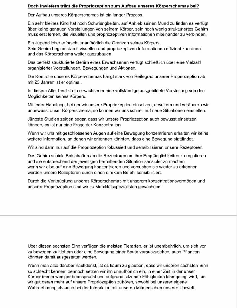 Die Schwerkraft
Die Schwerkraft ist ein Orientierungspunkt, ein Senklot, dass die Wahrnehmung unseres
Körpers im Raum strukturiert.
Da wir u