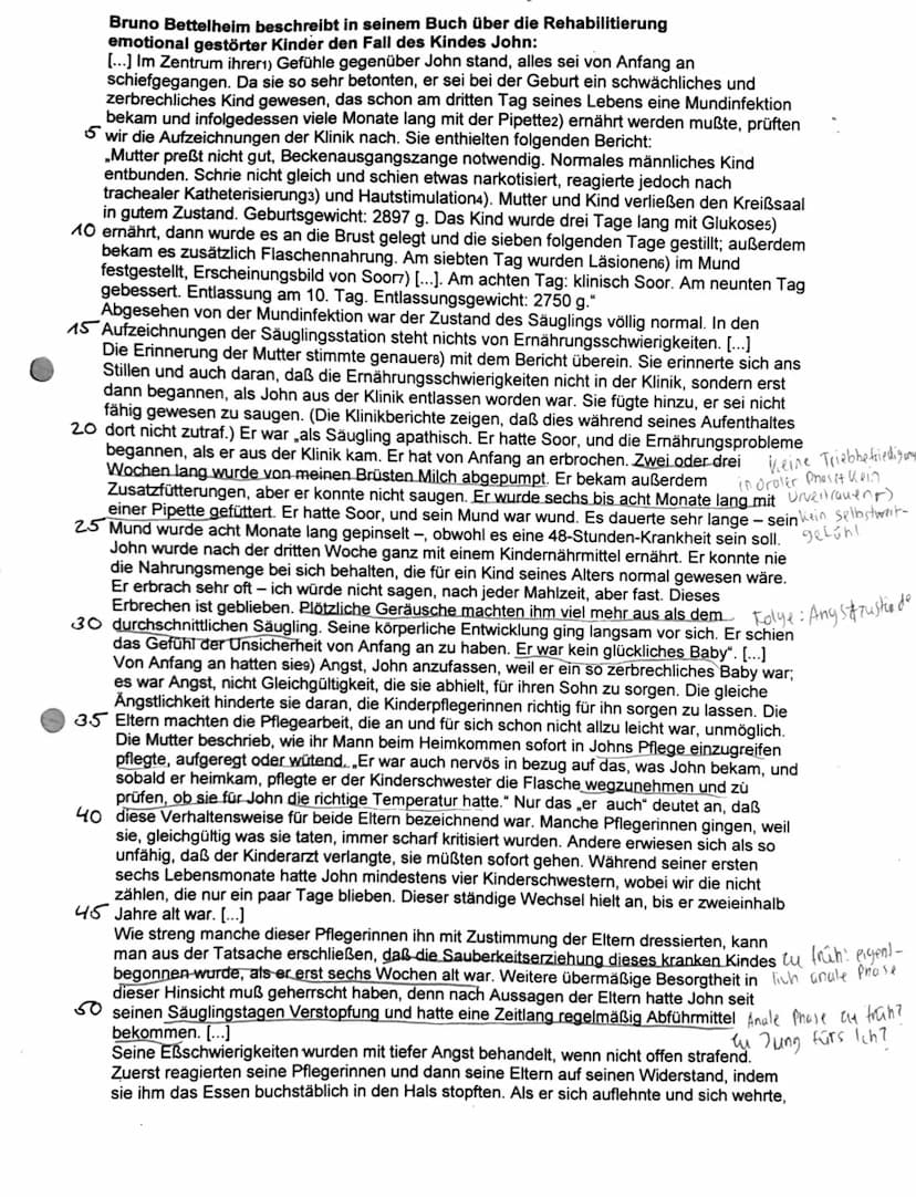 Thema: Die psychosexuelle Entwicklung nach Sigmund Freud
Materialgrundlage: Bruno Bettelheim: So können sie nicht leben. Die Rehabilitierung