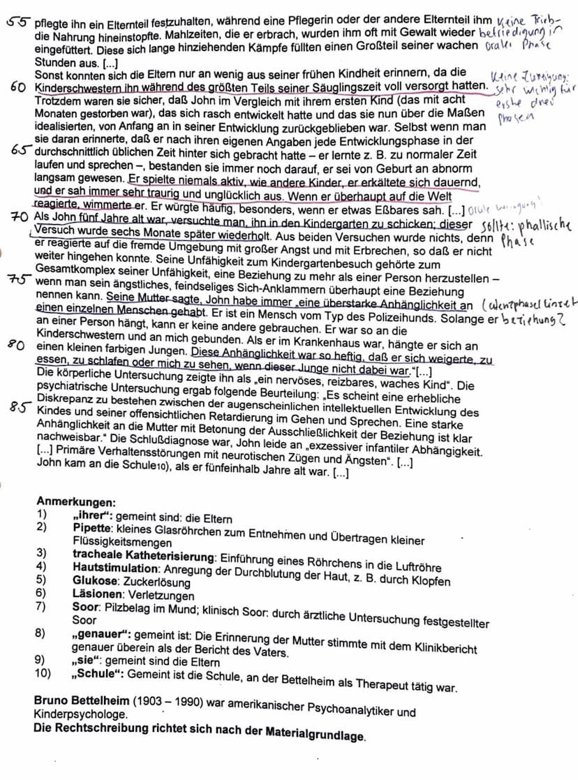 Thema: Die psychosexuelle Entwicklung nach Sigmund Freud
Materialgrundlage: Bruno Bettelheim: So können sie nicht leben. Die Rehabilitierung