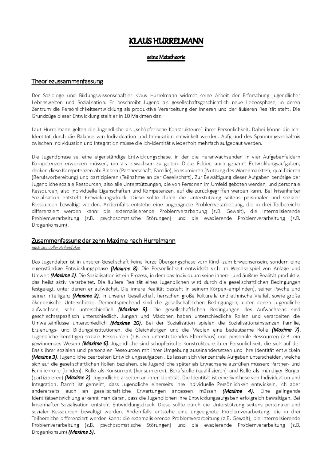 Die Theorie von Klaus Hurrelmann einfach erklärt: Entwicklungsaufgaben und 10 Maxime