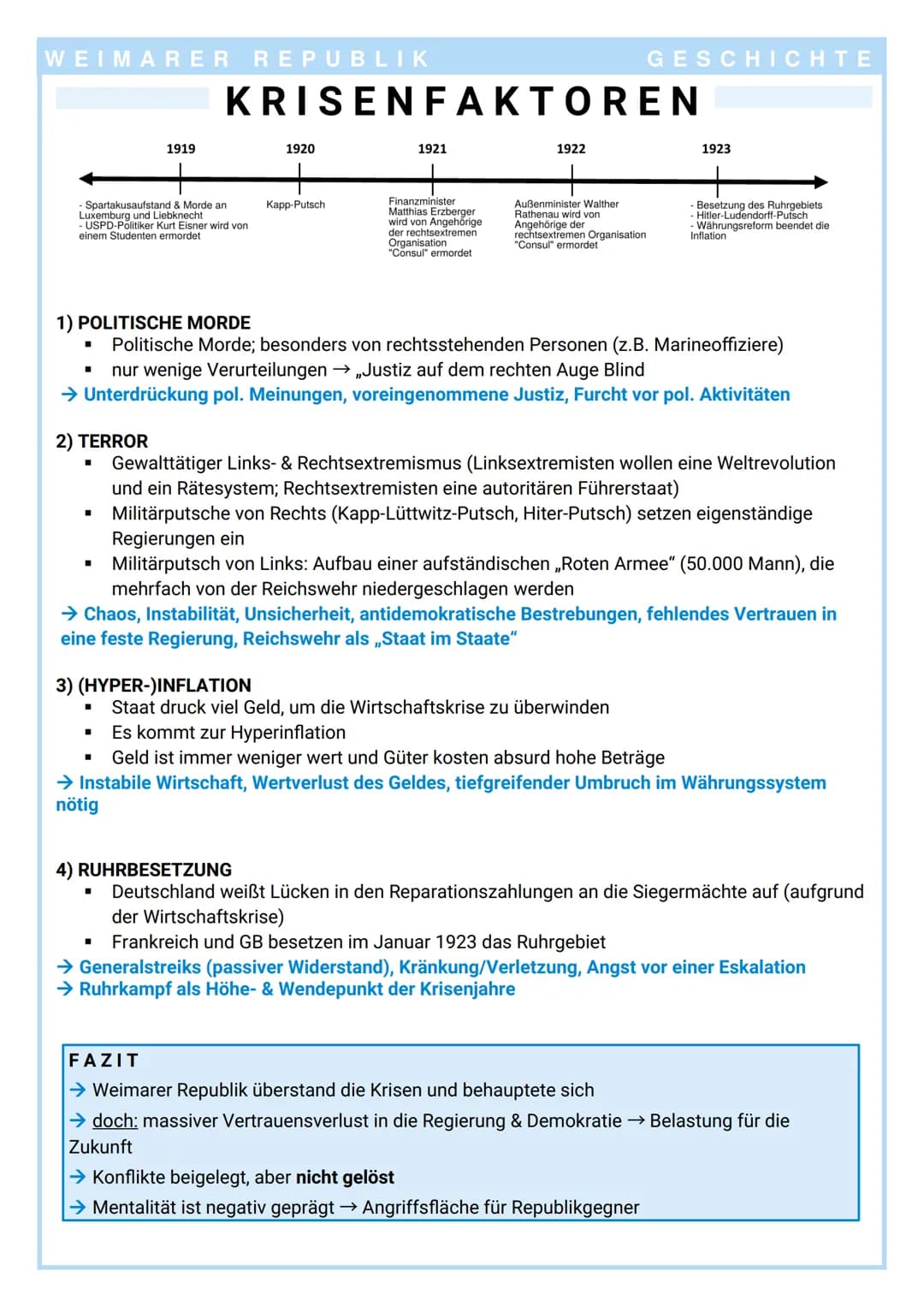 
<p>Die Weimarer Republik, die von 1919 bis 1923 existierte, war geprägt von politischen, wirtschaftlichen und gesellschaftlichen Krisen. Di