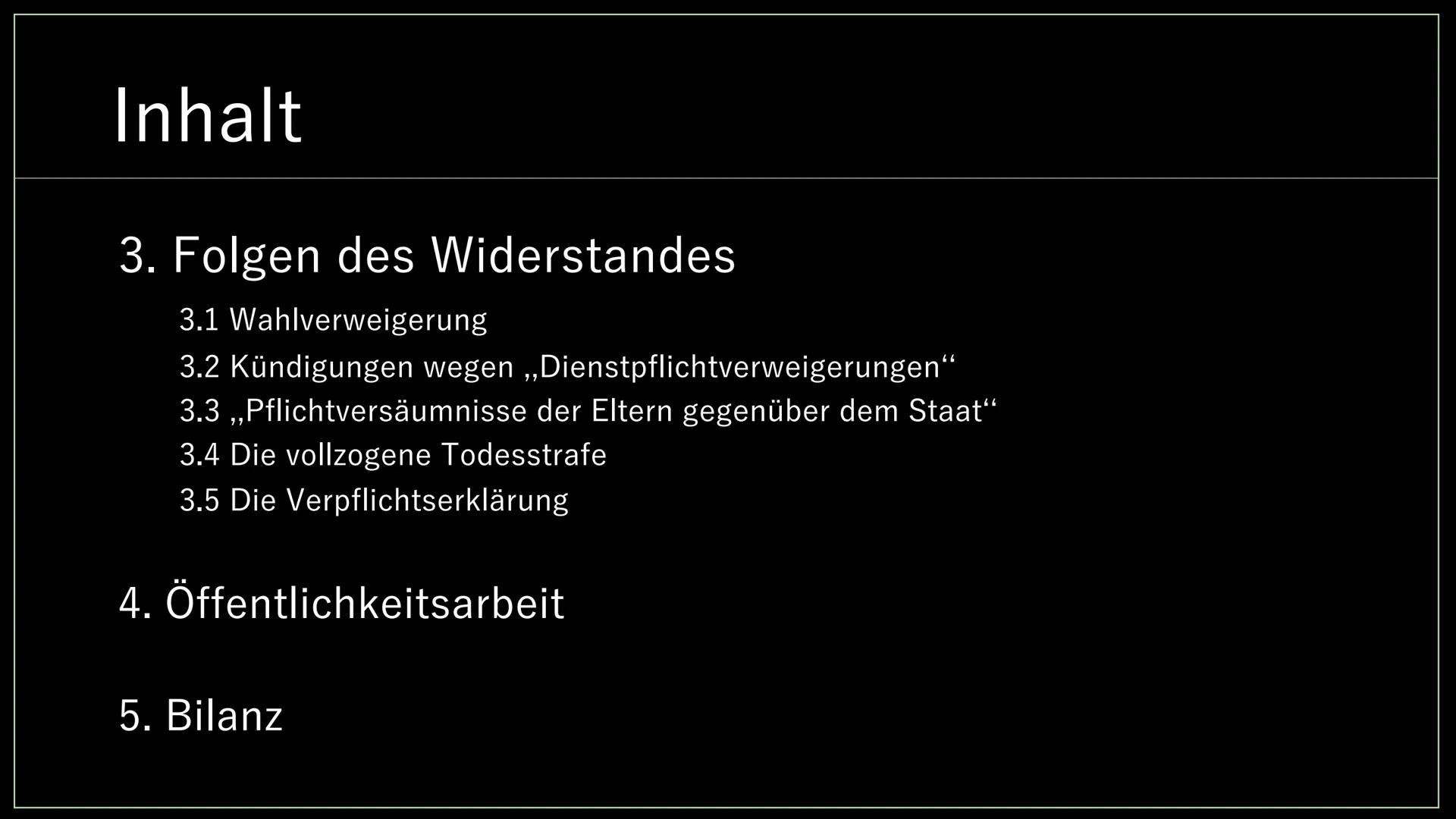 Widerstand der
Zeugen Jehovas
in der NS-Zeit
Von Anastasia und Noemi
TRES Inhalt
1. Was sind Zeugen Jehovas?
1.1 Missionierung der Zeugen Je