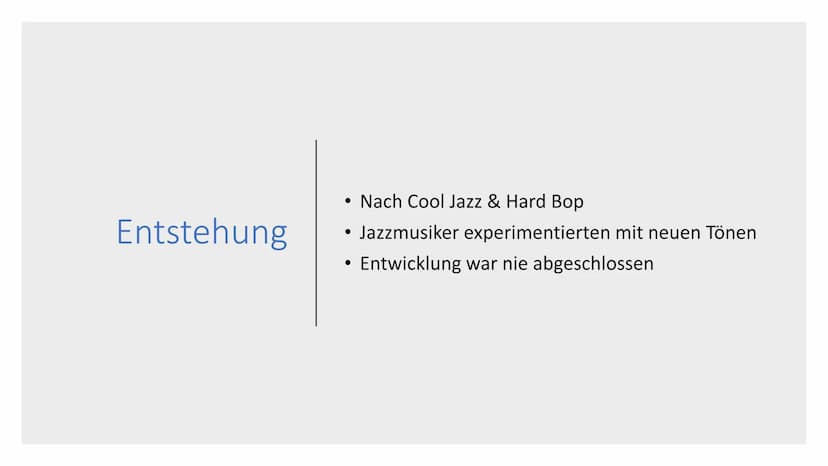 Allgemein
,,Let's play the music and not the background" = Leitspruch
1960-> New York/Chicago
Freie Improvisation -> keine 2 Musikstücke gle
