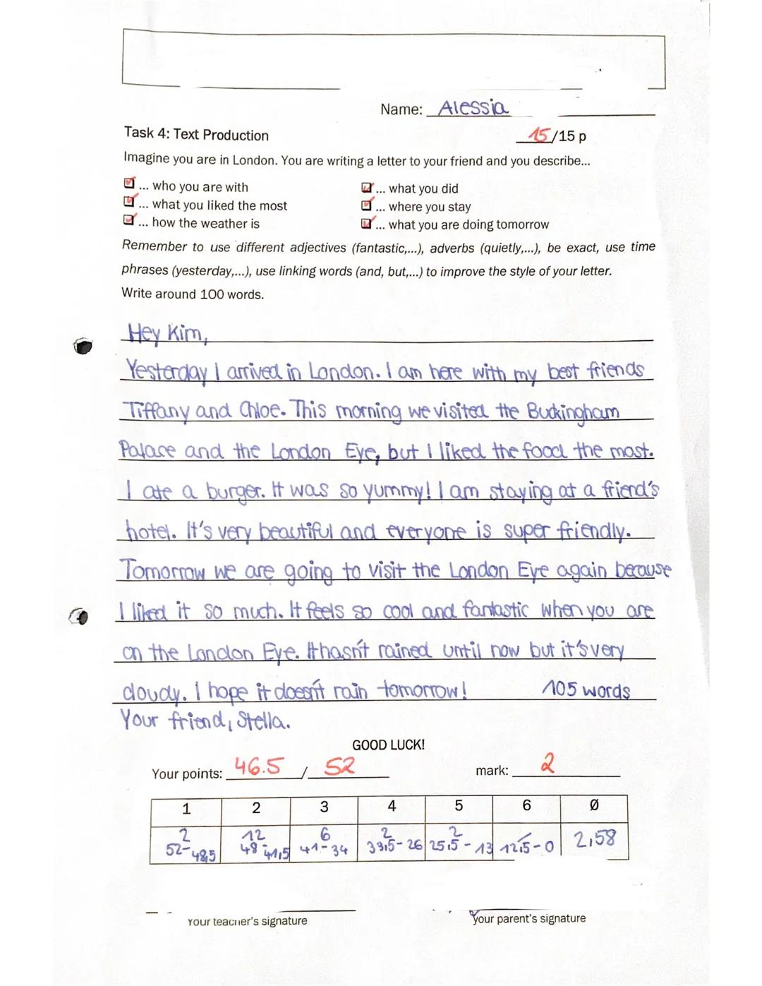 U
Name: Alessia
English Test No. 1
Task 1: Find the missing word
Fill in the gap with the right word(s) of Unit 1.
1. Queen Elizabeth II. li