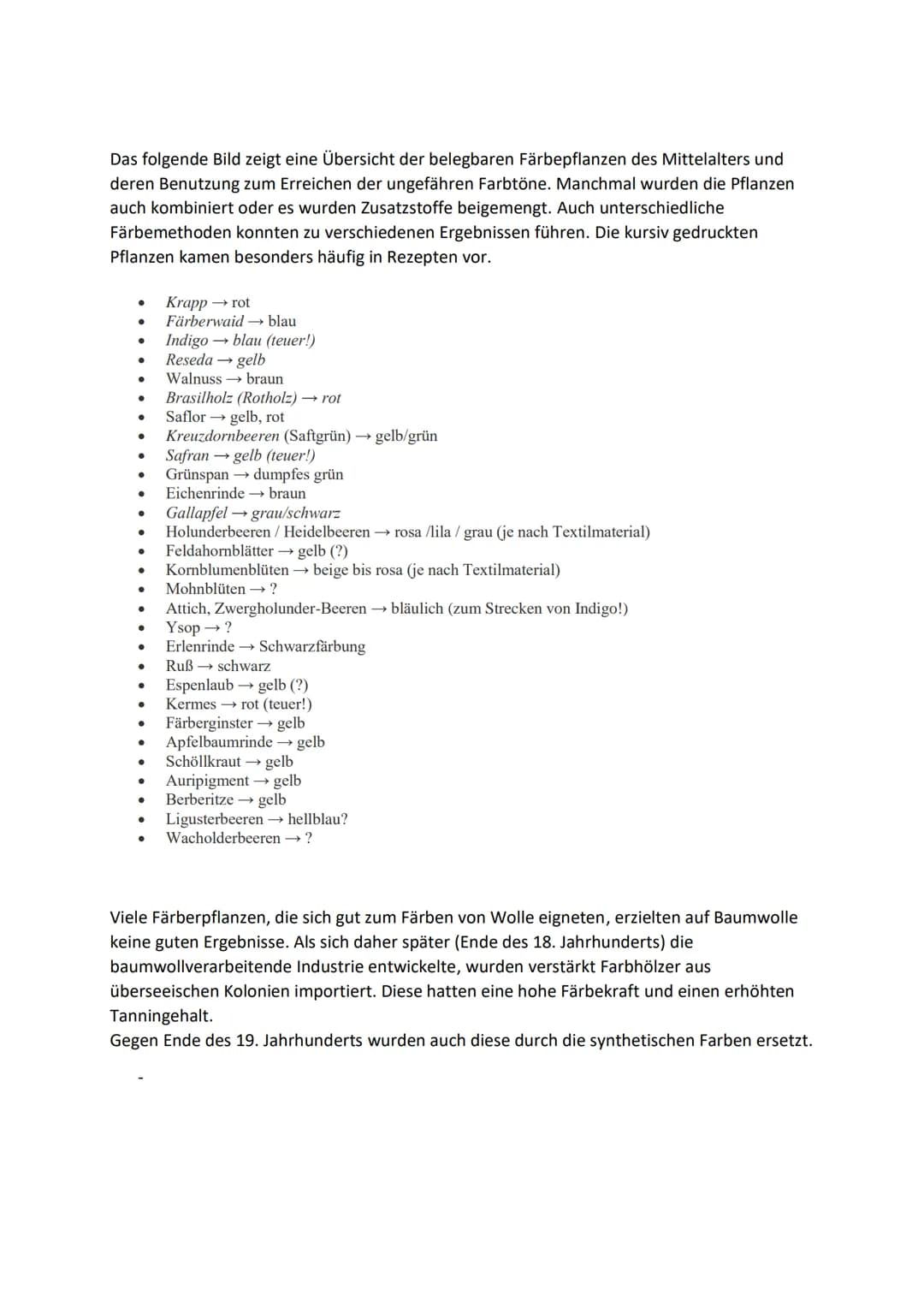 Ergänzung zu dem Thema: Alte Färbemethoden
Ergänzung der Bereiche:
1.
●
1. Welche Arten von Färbemethoden gibt es bei den Naturfarbstoffen?
