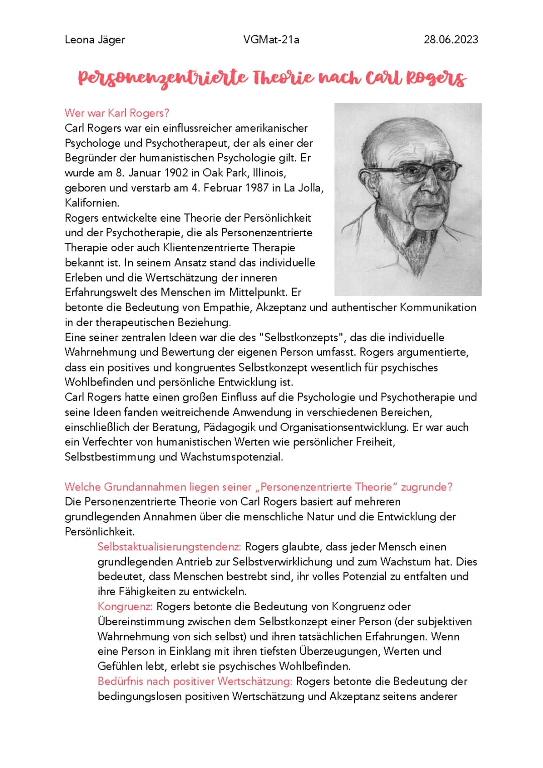 Personenzentrierte Theorie nach Carl Rogers