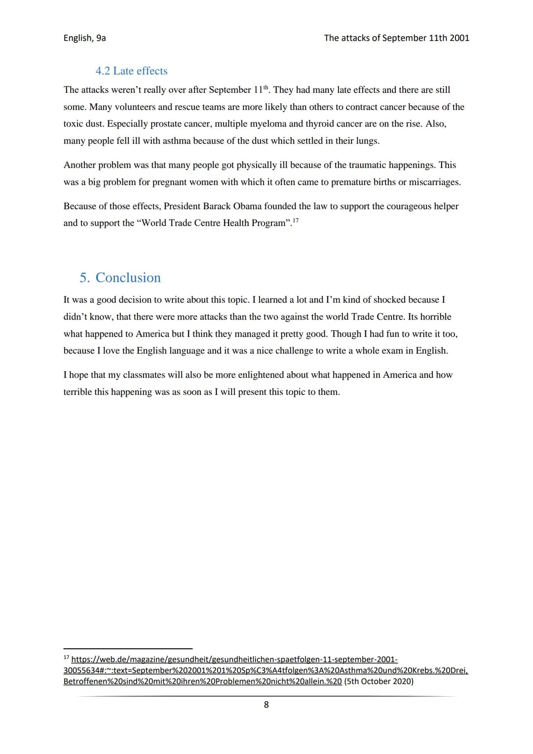 English, 9a
Freie Studien Kl. 9a
English
6th of October 2020
The attacks of September 11th 2001
The attacks of September 11th 2001 English, 