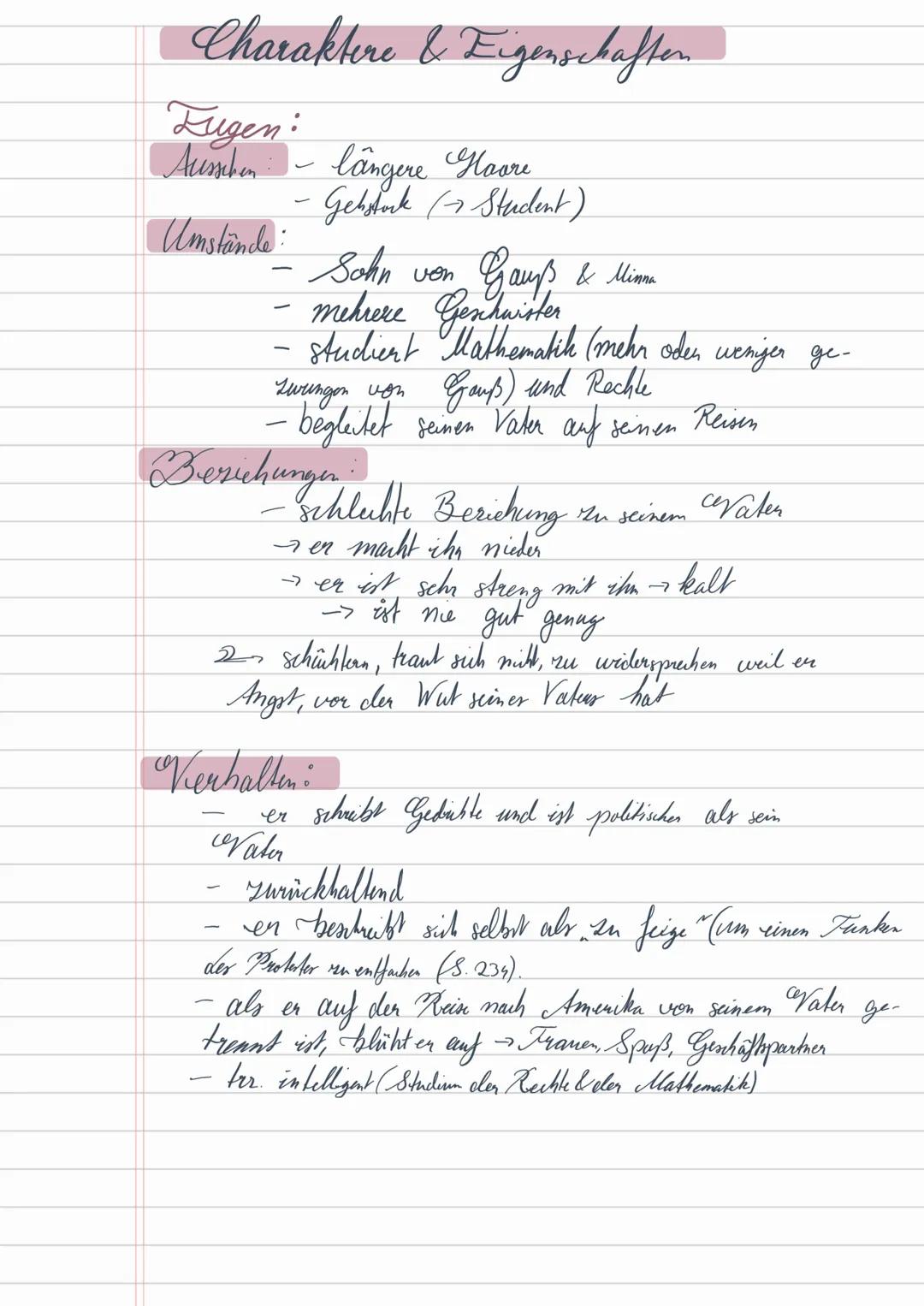 Charaktere & Eigenschaften
Fugen:
Aussehen
Umstände:
Sohn von
Gauß & Minn
Geschwister
mehrere
studiert Mathematik (mehr oder weniger ge-
zwu