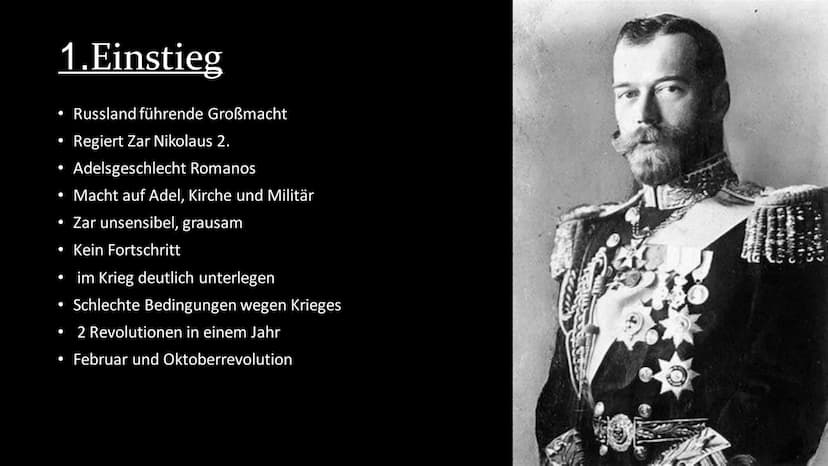 RUSSISCHE REVOLUTION 1917
Gliederung
1. Einstieg
2. Ursachen der Februarrevolution
3. Verlauf Februarrevolution
4. Ergebnisse Februarrevolut