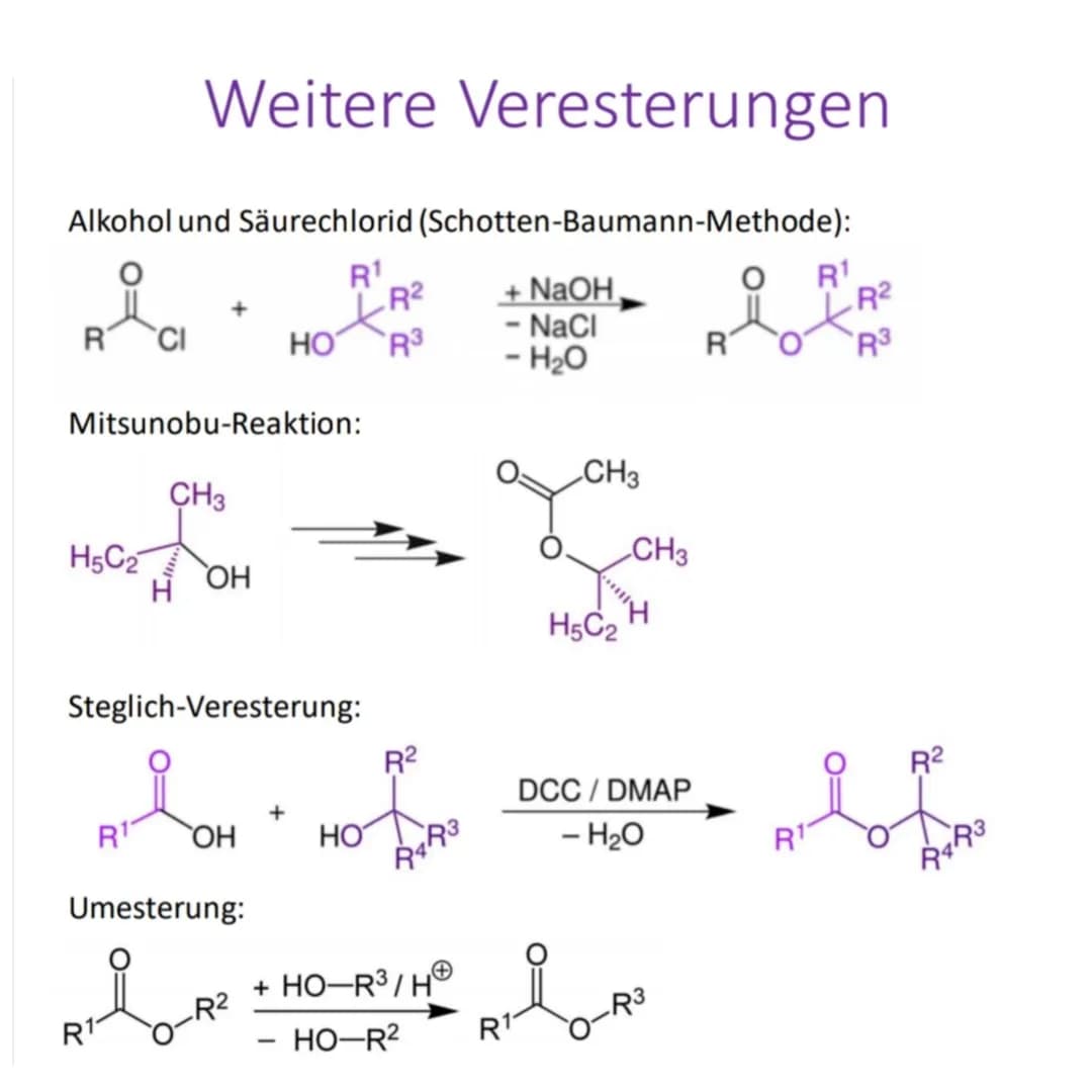 Allgemeines
Definition:
Bei der Veresterung wird auf einer Sauerstoffsäure (in diesem Fall Carbonsäure) und
einem Alkohol ein sogenannter Es