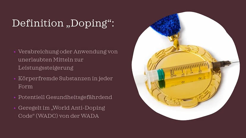 DOPING IM
SPORT Gliederung
Definition
Geschichte
Gründe
Arten & Folgen
Dopingkontrollen
Folgen im Sport
Kreatin – Nahrungsergänzungsmittel o