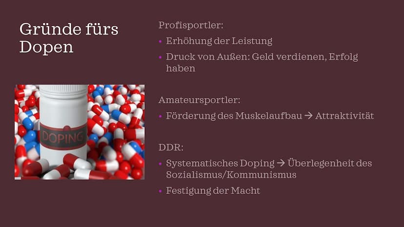 DOPING IM
SPORT Gliederung
Definition
Geschichte
Gründe
Arten & Folgen
Dopingkontrollen
Folgen im Sport
Kreatin – Nahrungsergänzungsmittel o