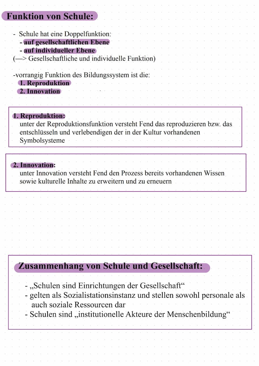 Funktion von Schule
FEND
Inhaltsangabe
- allgemeine Funktion von Schule
- Zusammenhang Schule und Gesellschaft
- Geselschaftliche Ebene
indi