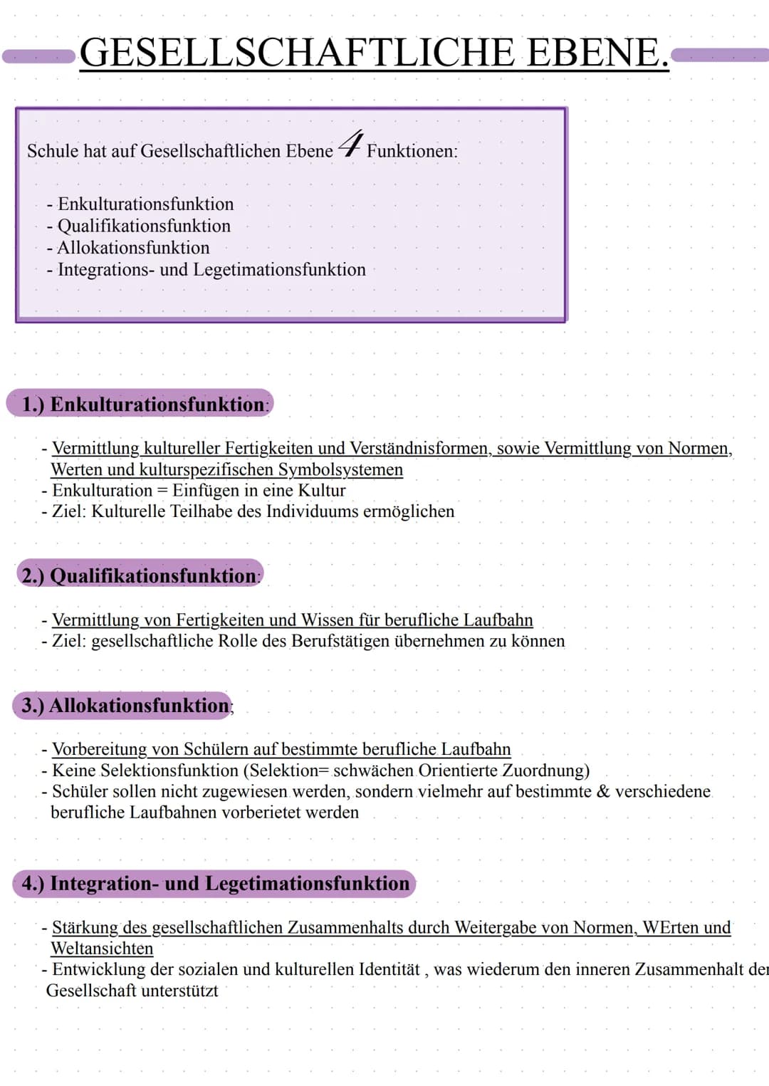 Funktion von Schule
FEND
Inhaltsangabe
- allgemeine Funktion von Schule
- Zusammenhang Schule und Gesellschaft
- Geselschaftliche Ebene
indi