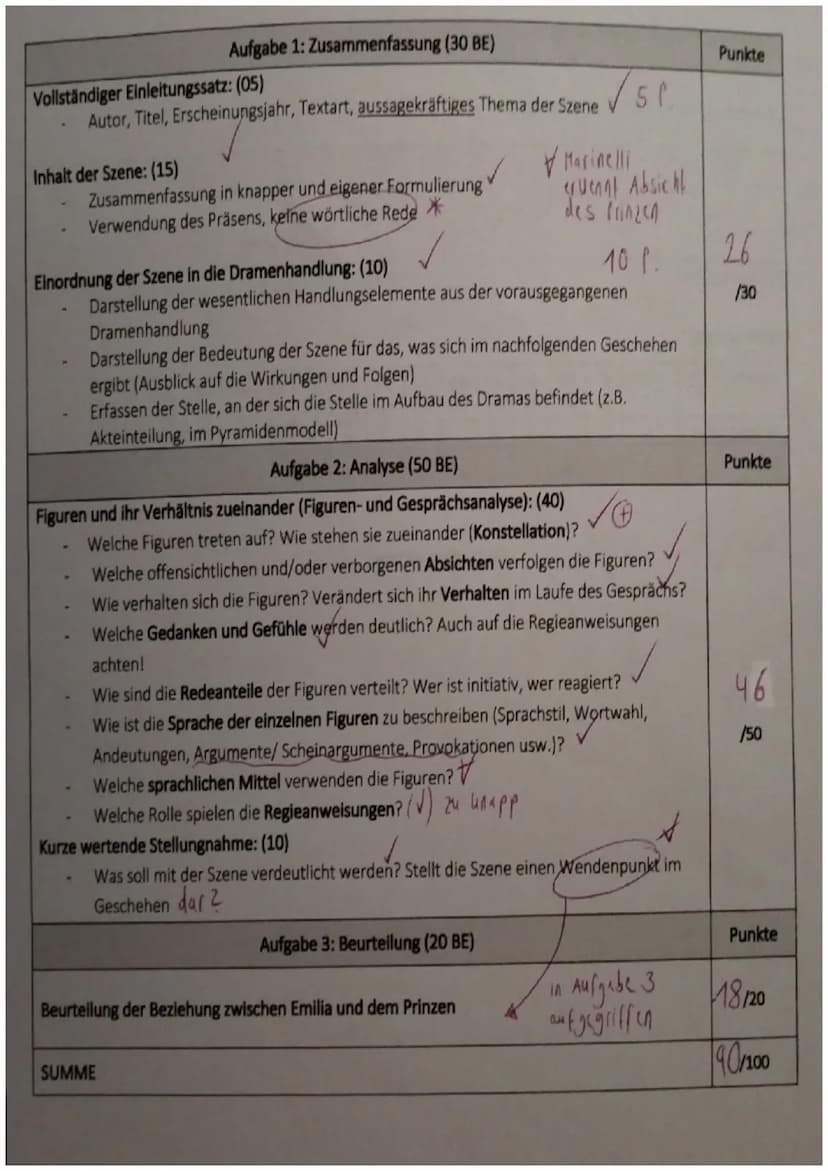 Aufgabe 1:
[30 BE]
Fassen Sie den 3. Aufzug, 5. Auftritt (S. 48–49) aus dem Drama „Emilia Galotti" von G.E.
Lessing zusammen und ordnen Sie 