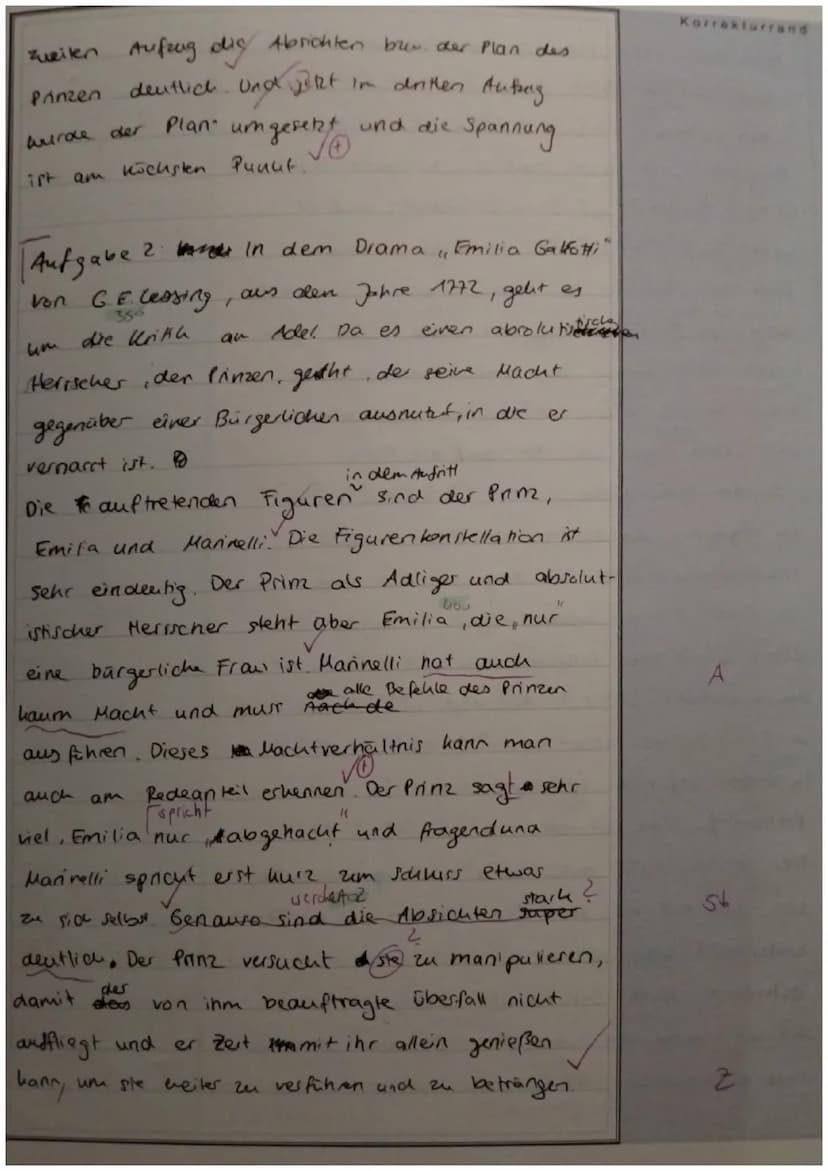 Aufgabe 1:
[30 BE]
Fassen Sie den 3. Aufzug, 5. Auftritt (S. 48–49) aus dem Drama „Emilia Galotti" von G.E.
Lessing zusammen und ordnen Sie 