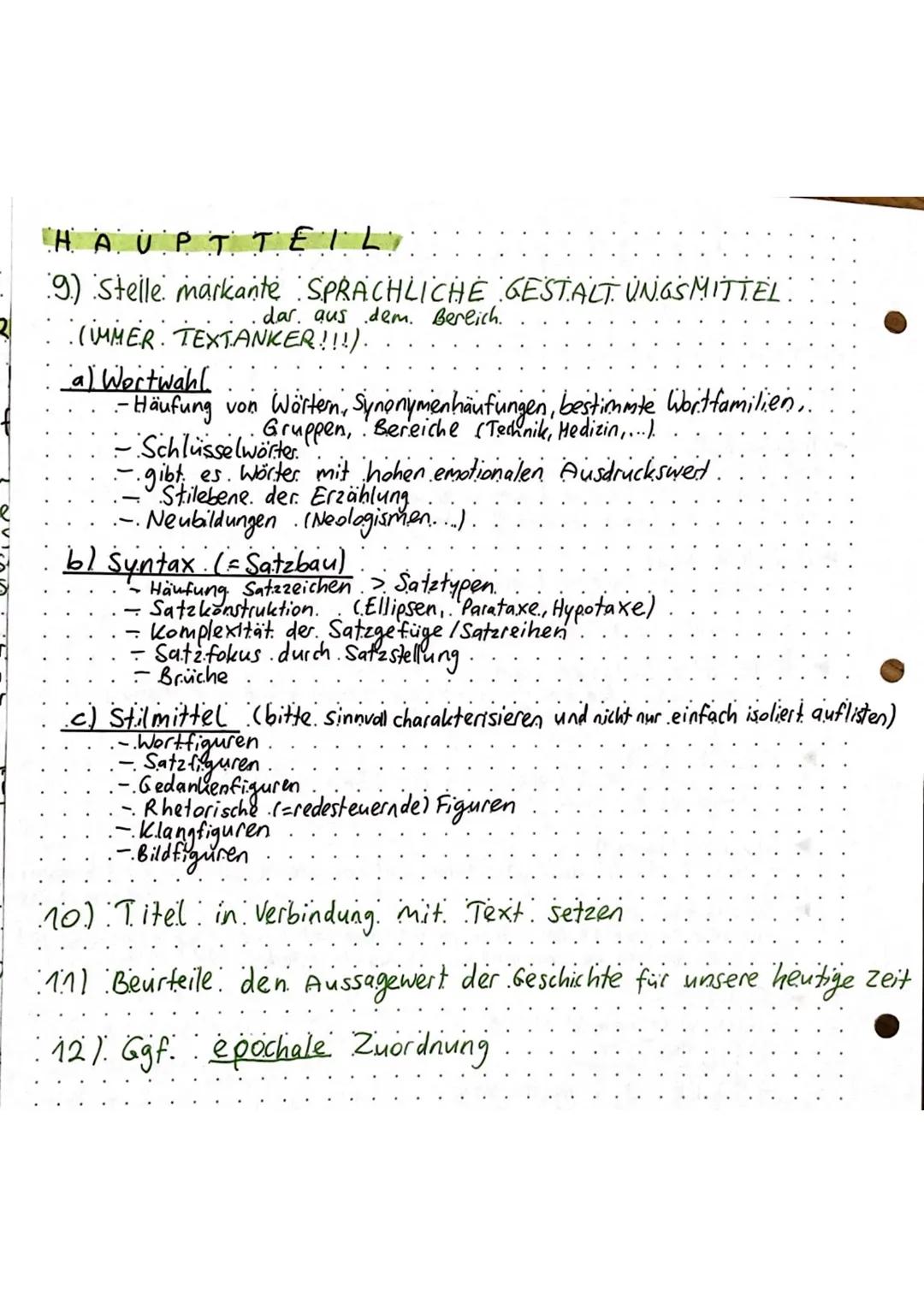) 

Epikanalyse

EINLEITUNG.
- Autor
-Titel
-Erscheinungsjahr
-Textart
-Basissatz

HAUPTTEIL

1) inhaltliche Gliedering des Text(ausschnitts