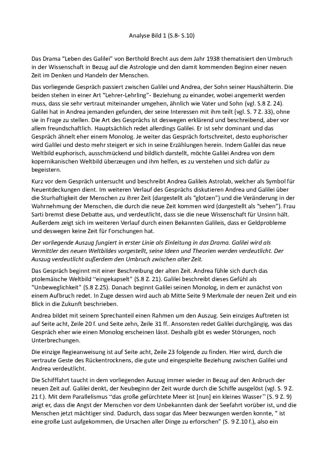 Analyse der Szene zwischen Galileo Galilei und Andrea aus 'Leben des Galilei'
