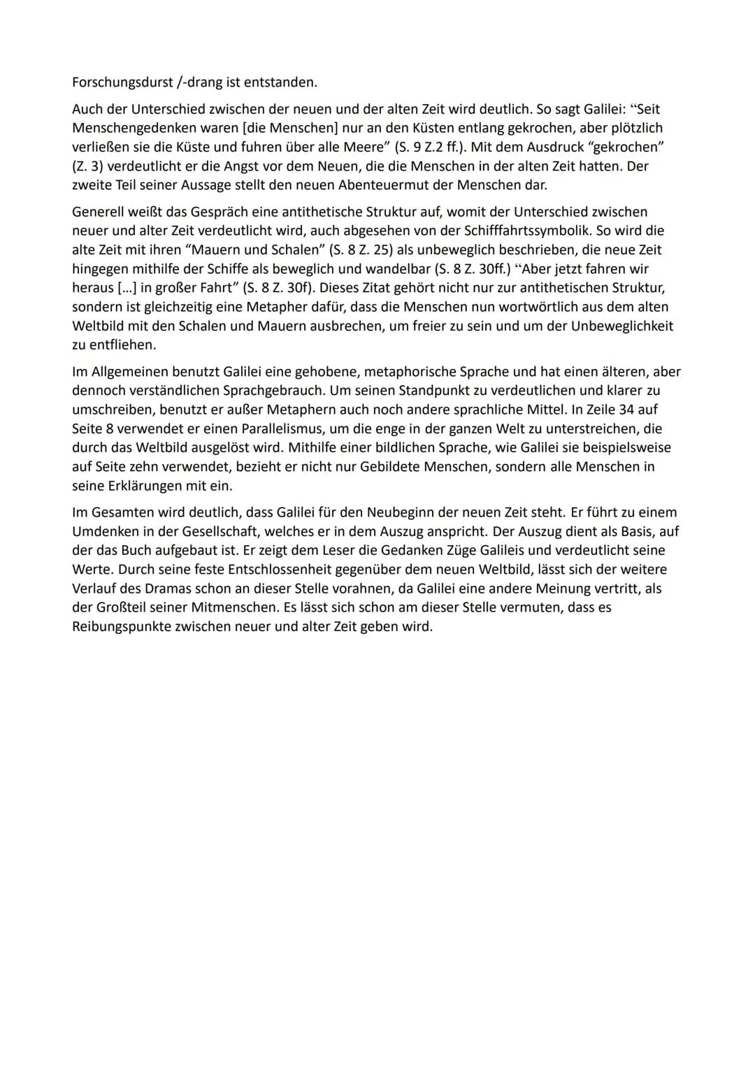 Analyse Bild 1 (S.8- S.10)
Das Drama "Leben des Galilei" von Berthold Brecht aus dem Jahr 1938 thematisiert den Umbruch
in der Wissenschaft 