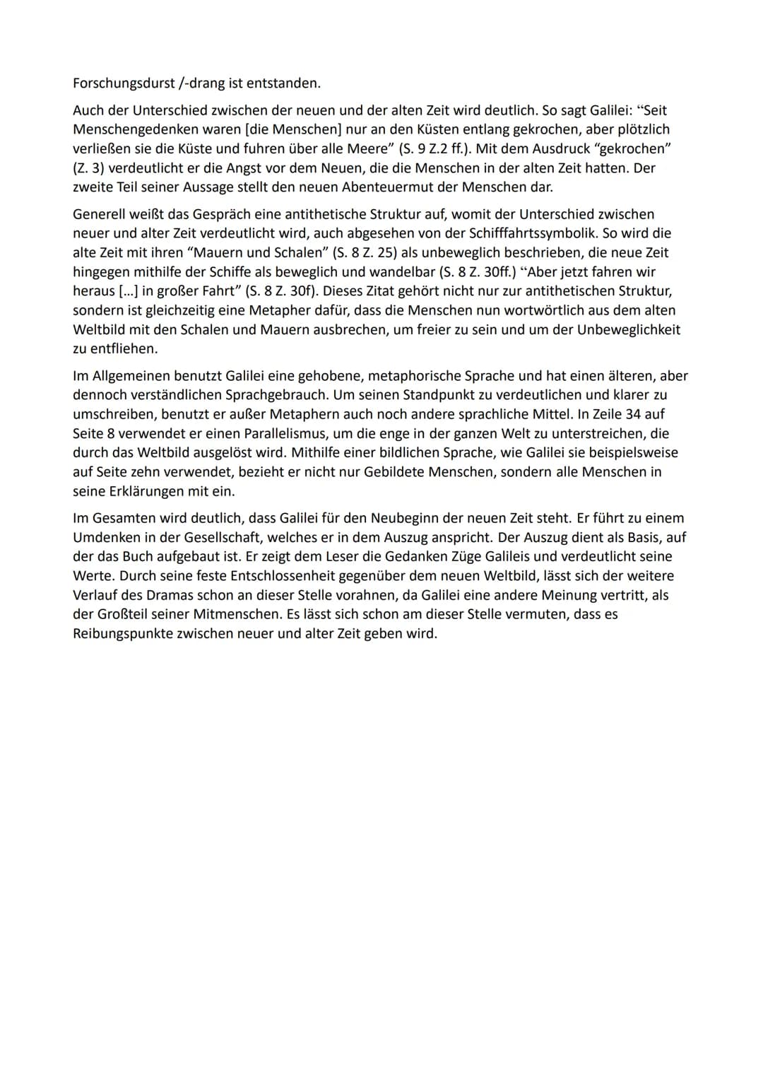 Analyse Bild 1 (S.8- S.10)
Das Drama "Leben des Galilei" von Berthold Brecht aus dem Jahr 1938 thematisiert den Umbruch
in der Wissenschaft 