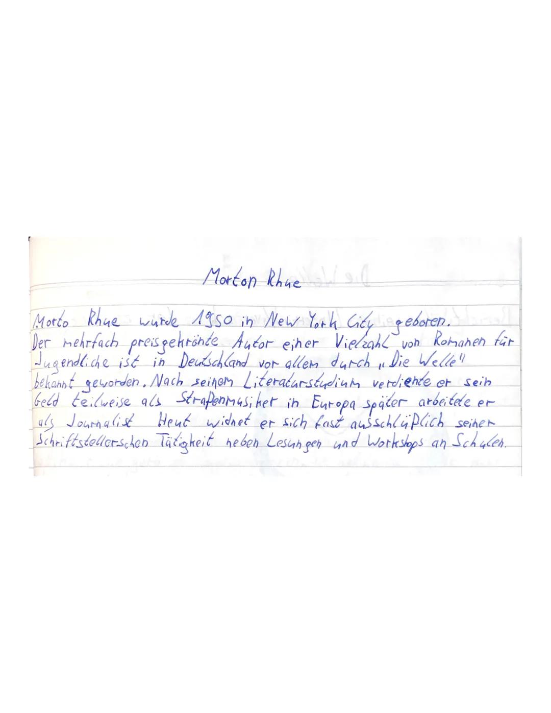 Morton Rhue gill
Morto Rhue wurde 1950 in New York City geboren.
Der mehrfach preisgekrönte Autor einer Vielzahl von Romanen für
Jugendliche