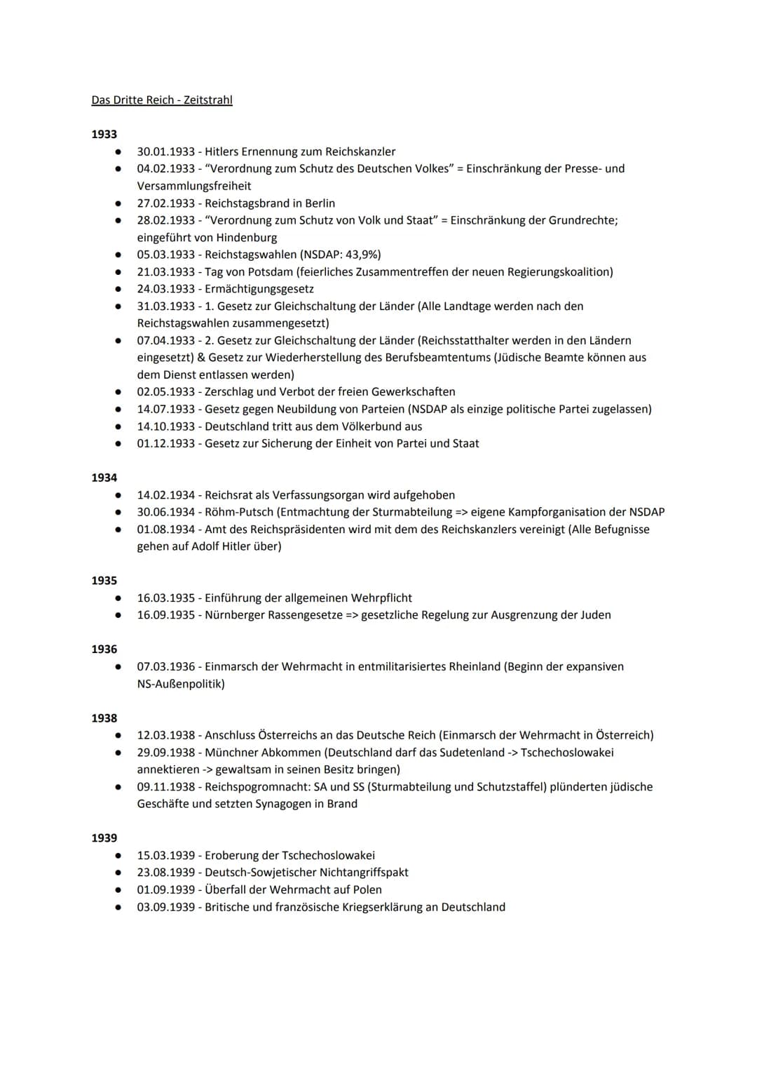 Das Dritte Reich - Zeitstrahl
1933
30.01.1933 - Hitlers Ernennung zum Reichskanzler
04.02.1933 - "Verordnung zum Schutz des Deutschen Volkes