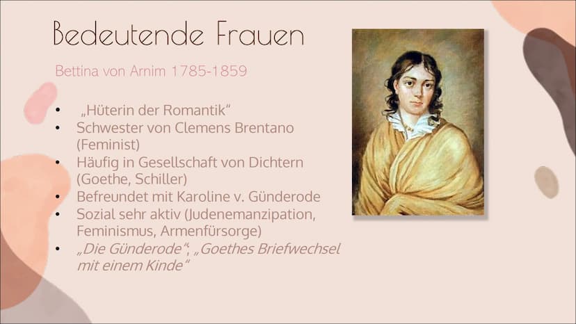 FRAUEN IN DER
ROMANTIK
von Lea Priebe Gliederung
●
●
●
●
●
●
●
Die Geschichte der Frau
Die Romantik - Merkmale und Werte
Das Frauenbild der 