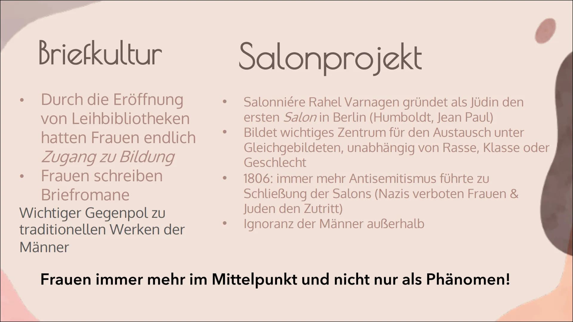 FRAUEN IN DER
ROMANTIK
von Lea Priebe Gliederung
●
●
●
●
●
●
●
Die Geschichte der Frau
Die Romantik - Merkmale und Werte
Das Frauenbild der 