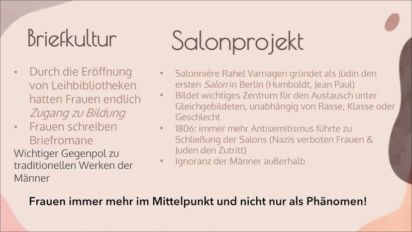 FRAUEN IN DER
ROMANTIK
von Lea Priebe Gliederung
●
●
●
●
●
●
●
Die Geschichte der Frau
Die Romantik - Merkmale und Werte
Das Frauenbild der 